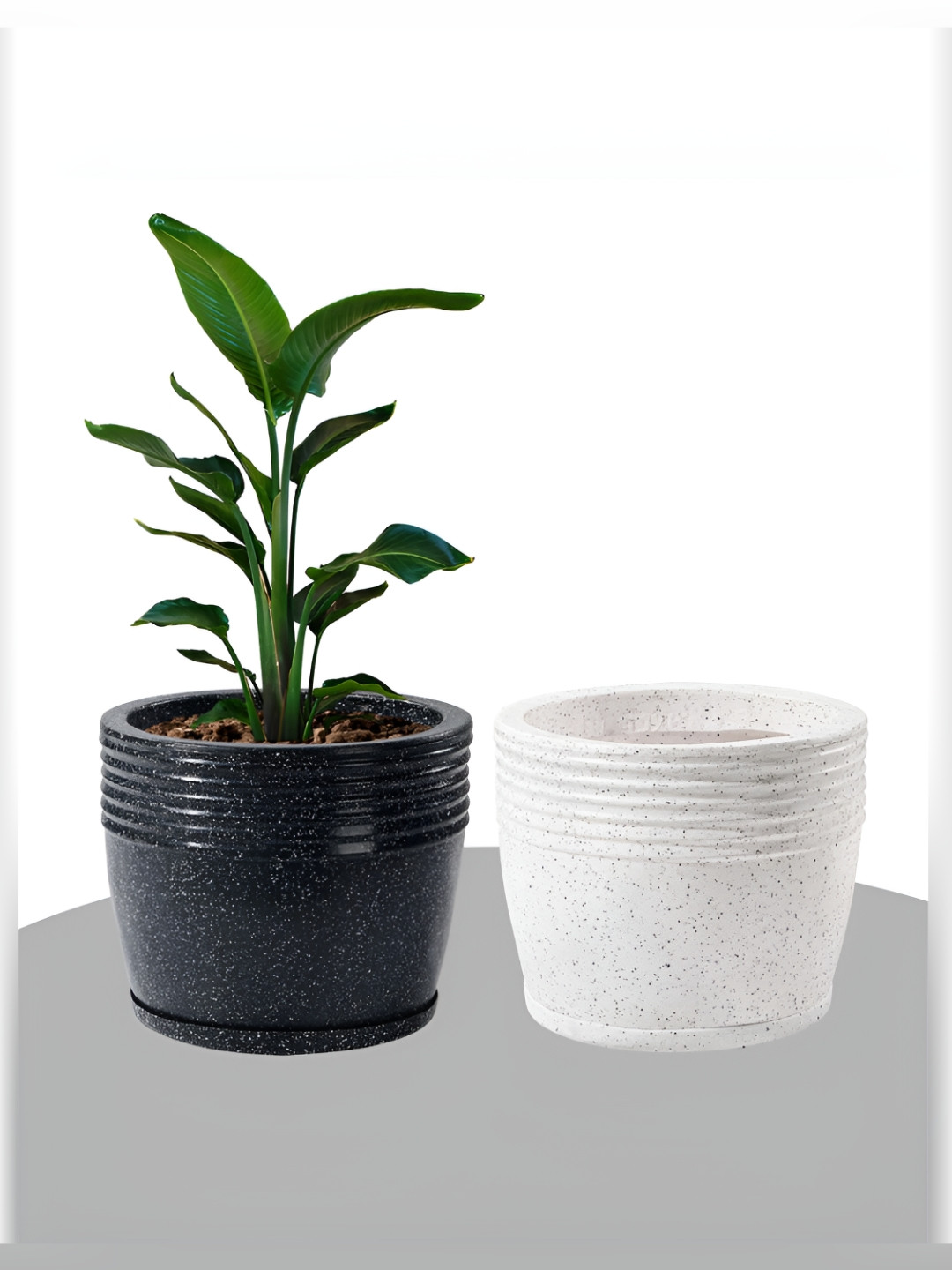 RUBOXA 2Pcs Black & White Mould Flower Pot with Bottom Tray