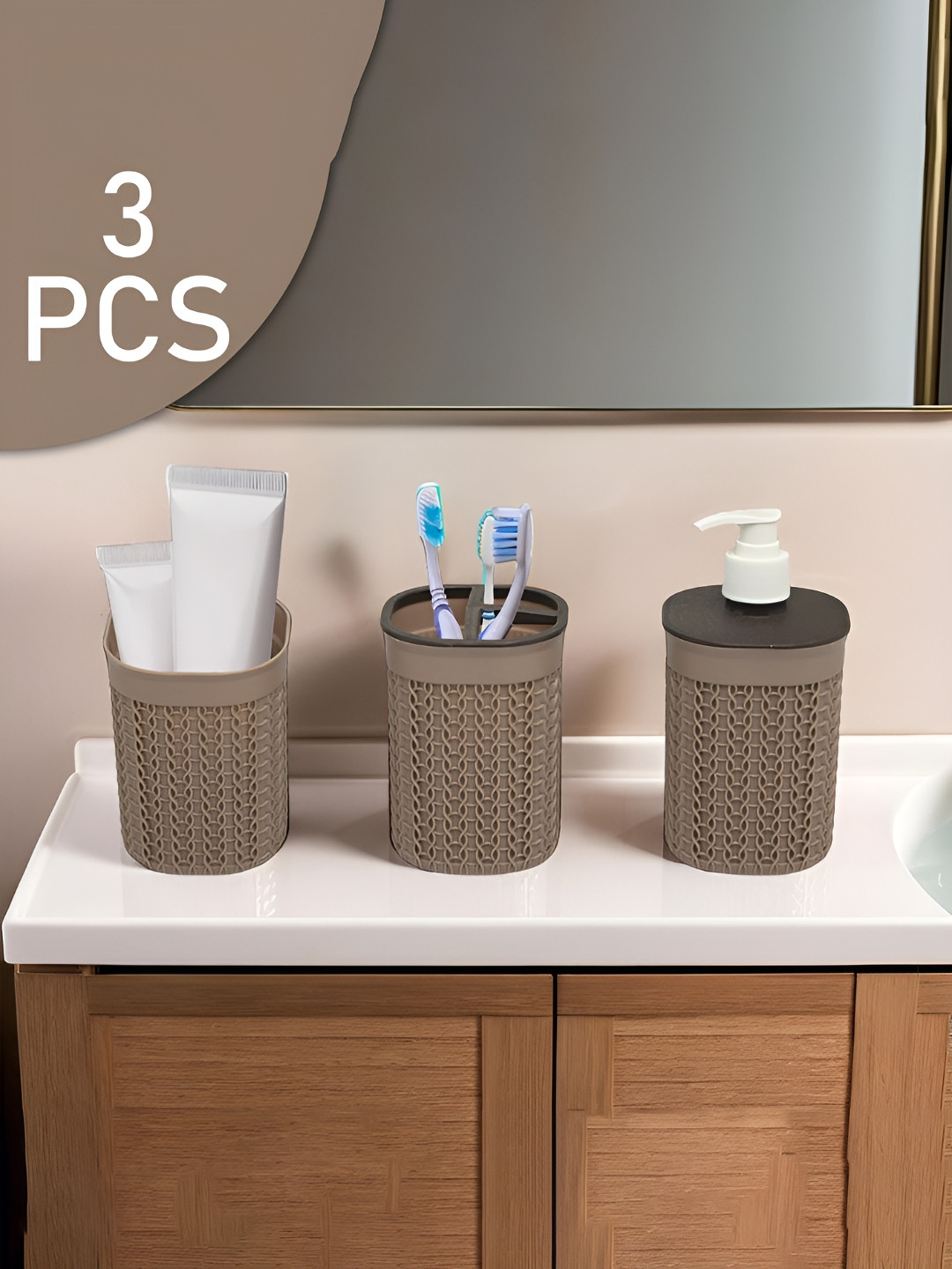 Aura Beige 3 Pieces Soap Dispensers