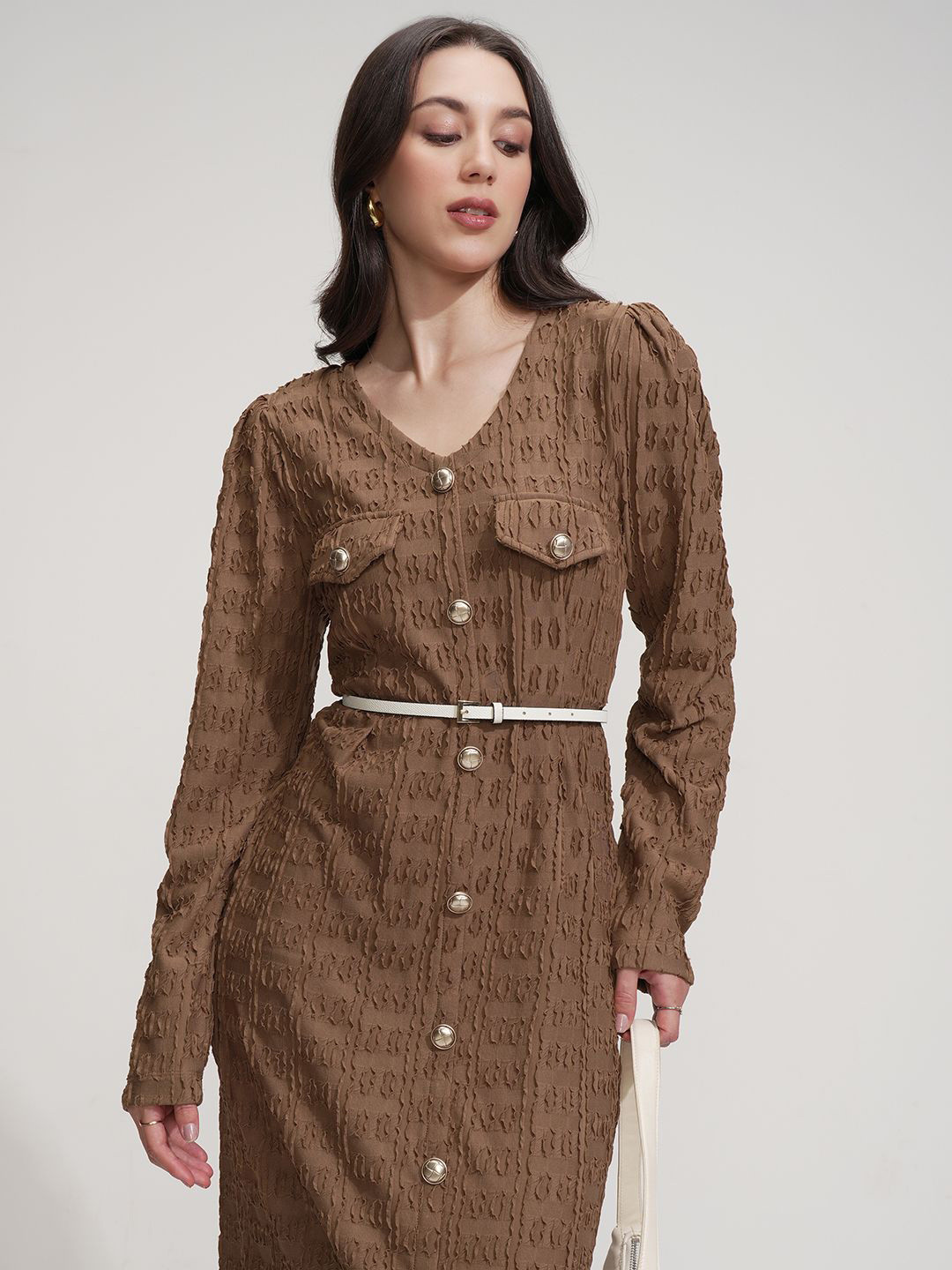ESPYR By Tokyo Talkies Women Belted Shirt Midi Dress