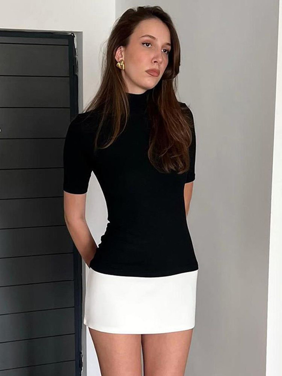 Outzidr Women Colourblocked High Neck Sheath Mini Dress