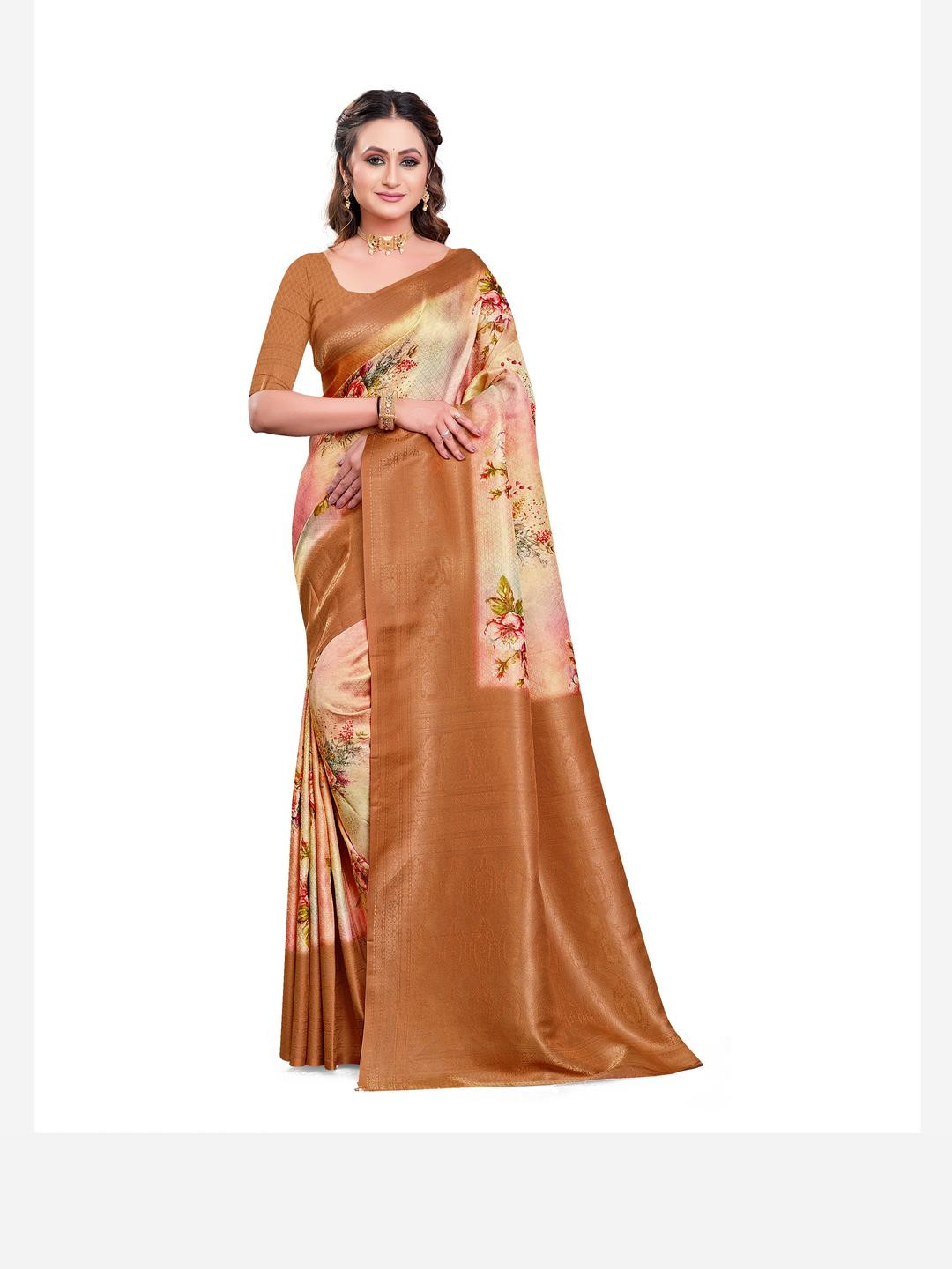 PARVOTSAV Brown Art Silk Saree