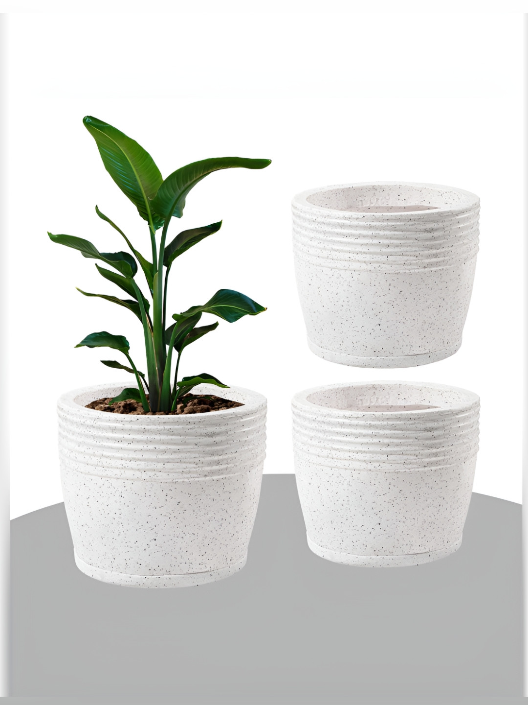 RUBOXA 3Pcs White Mould Flower Pot With Bottom Tray