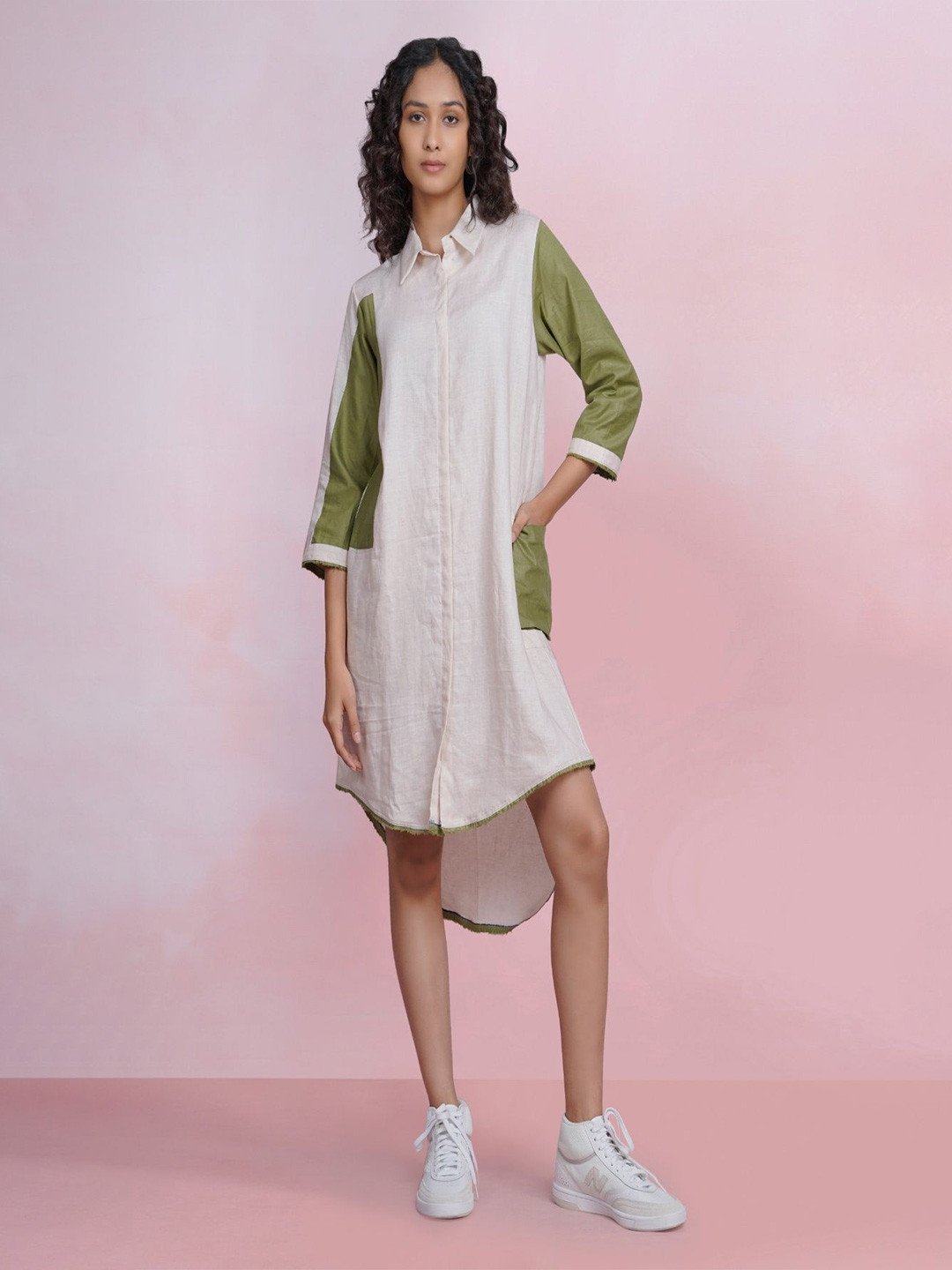 THE HOUSE OF HEMP Women Three-Quarter Sleeves Linen Shirt Dress