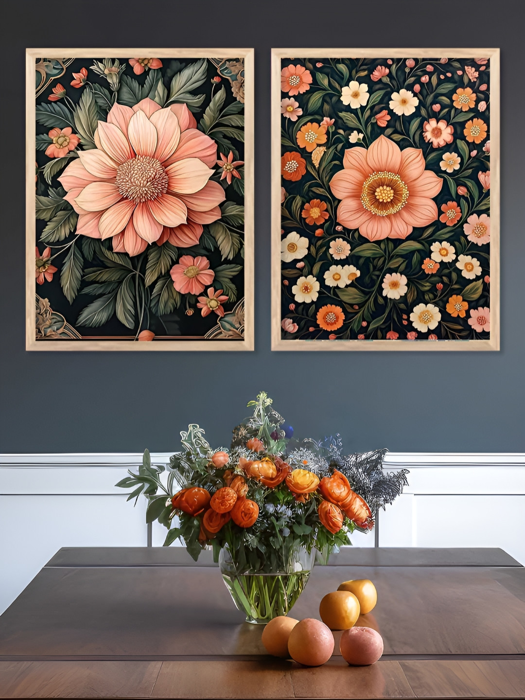 Kotart Pack Of 2 Black & Green Wood Floral and Botanical Wall Paintings