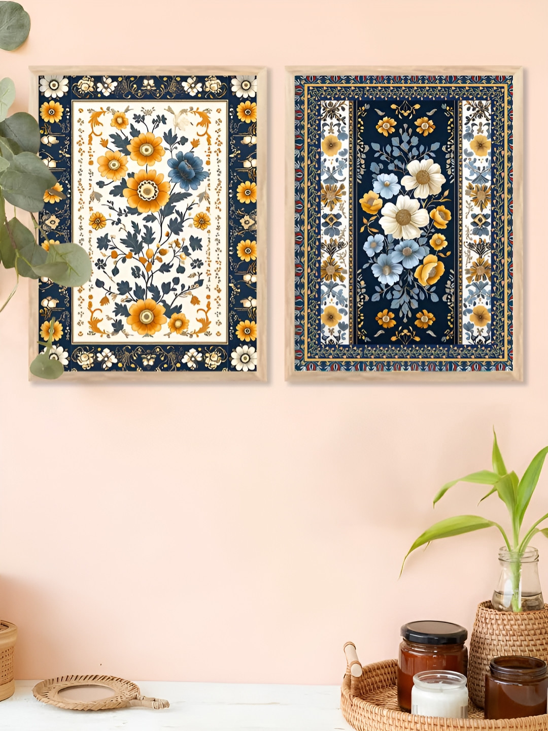 Kotart Blue & Gold-Toned 2 Pieces Traditional Wooden Wall Arts