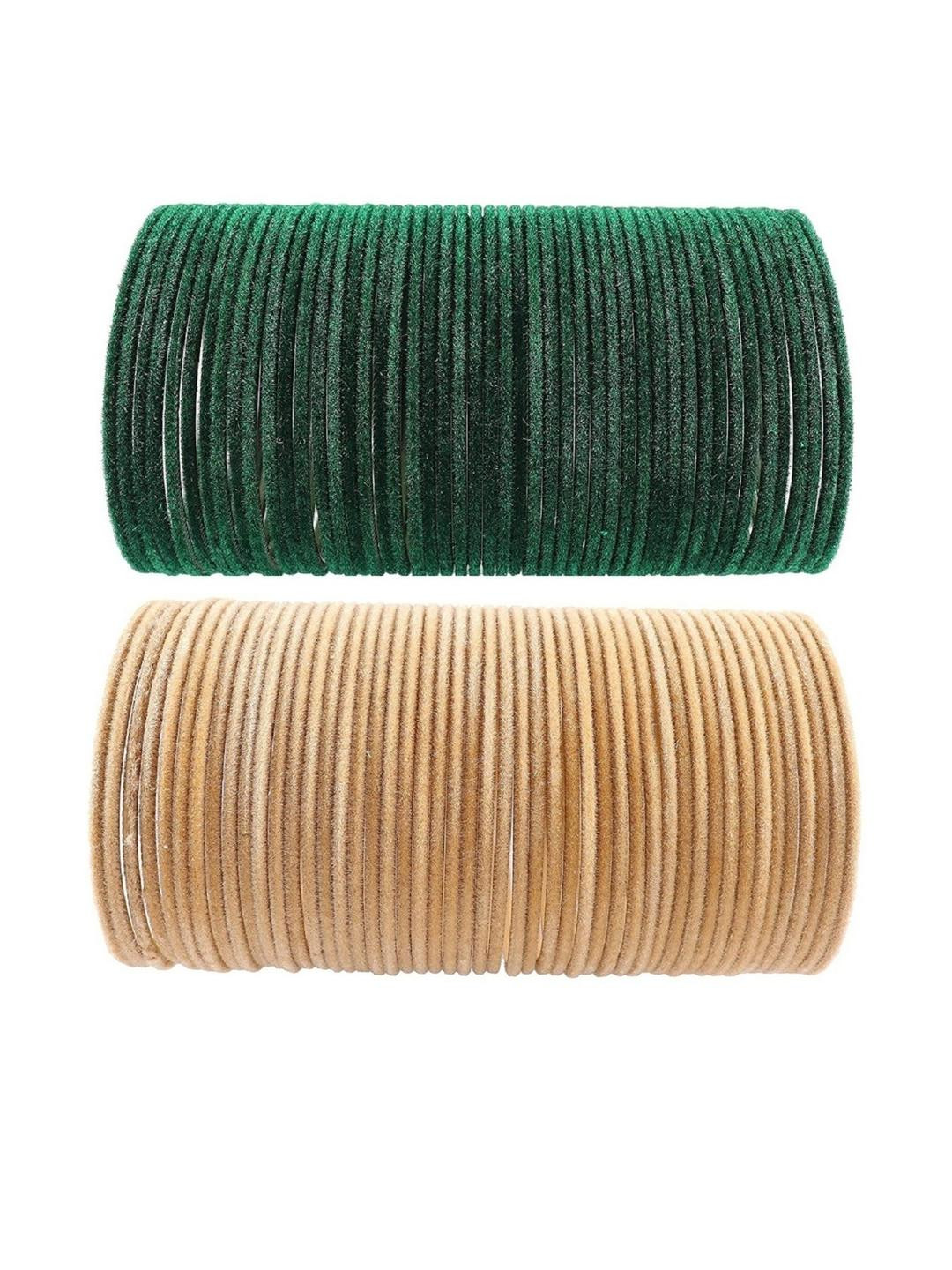 Guddan Set of 96 Green & Golden Metal Velvet Bangles