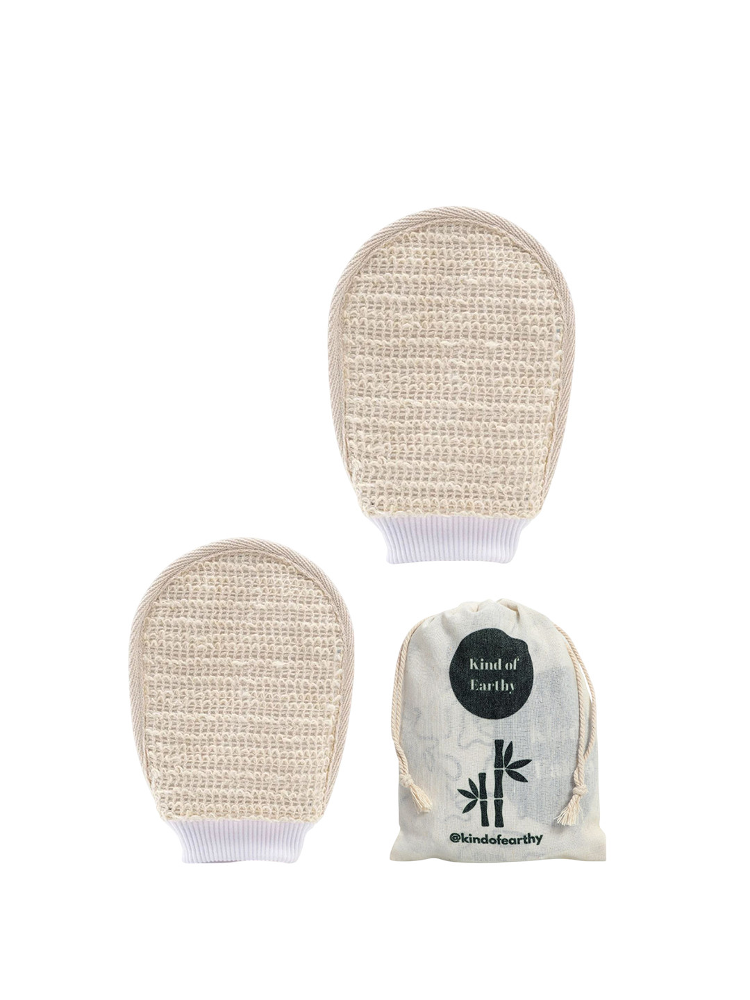 Kind of Earthy Set Of 2 Natural Bath Exfoliating Scrubber Glove With Reusable Potli Pouch