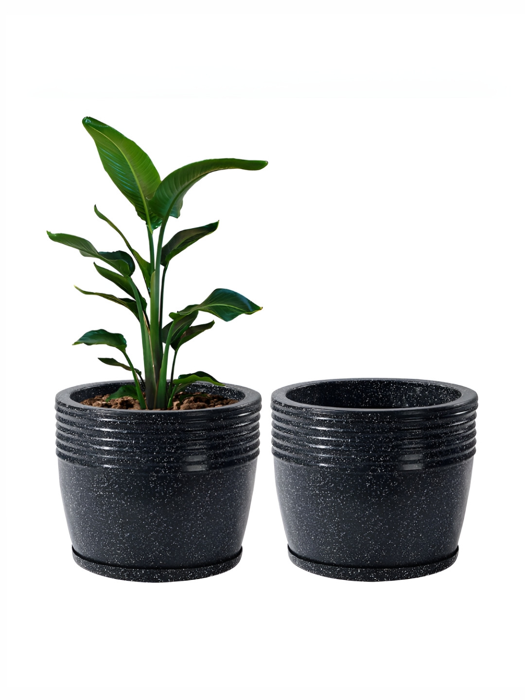 RUBOXA 2-Pcs Black Textured UV-ProtectedPlanters With Bottom Tray