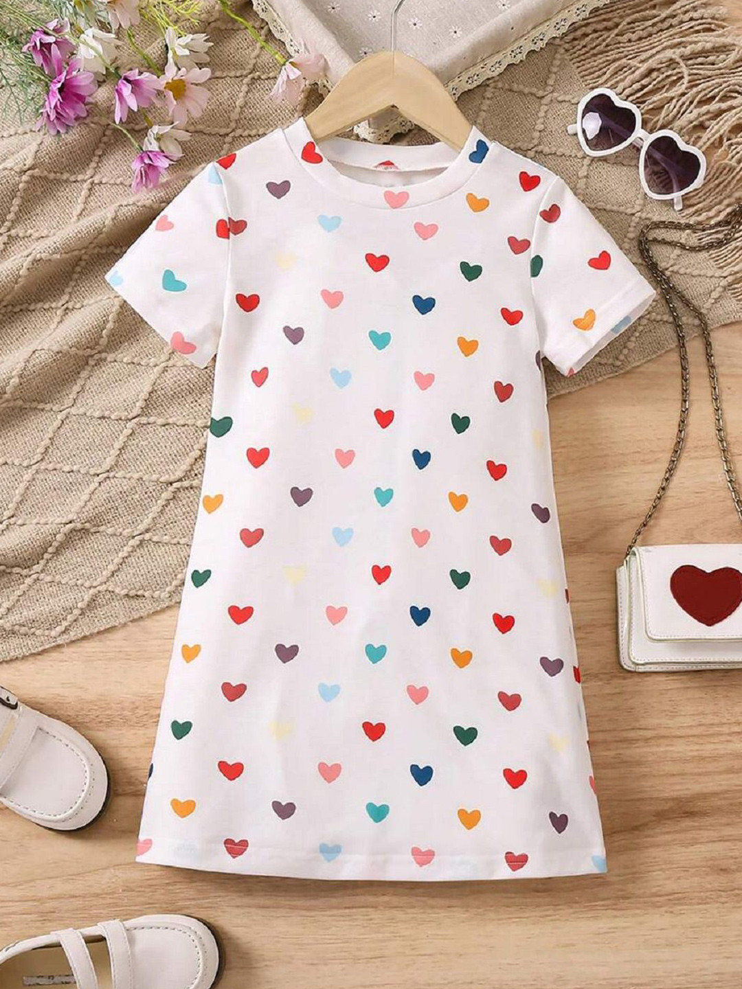 White World Girls Conversational Printed T-shirt Dress