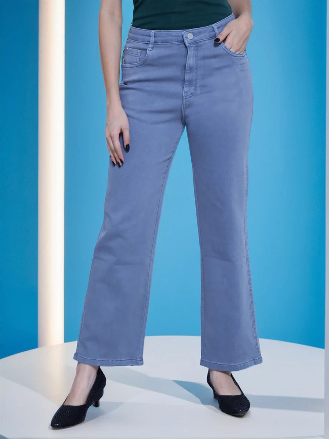 FIREAGE Women Wide Leg High-Rise Stretchable Jeans