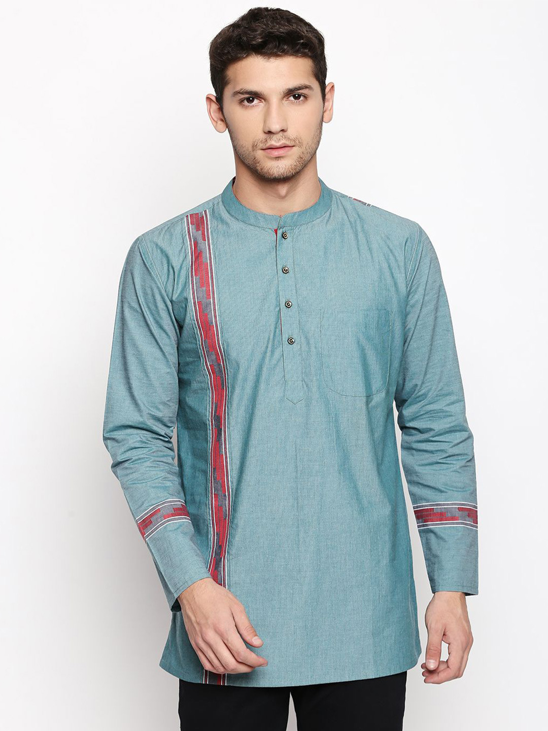 Arch element Embroidered Thread Work Band Collar Straight Kurta