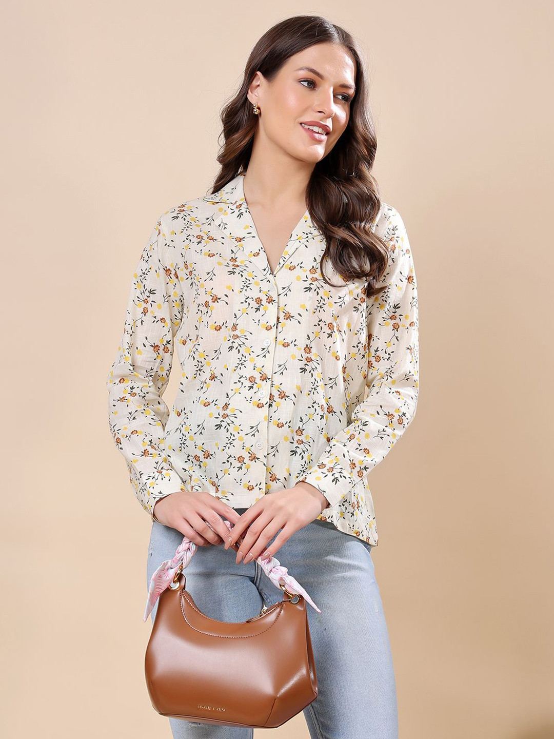 MINOS Classic Floral Printed Cuban Collar Cotton Casual Shirt