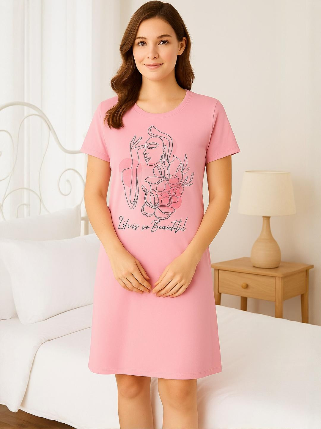 AWIBE Pink Pure Cotton Nightdress