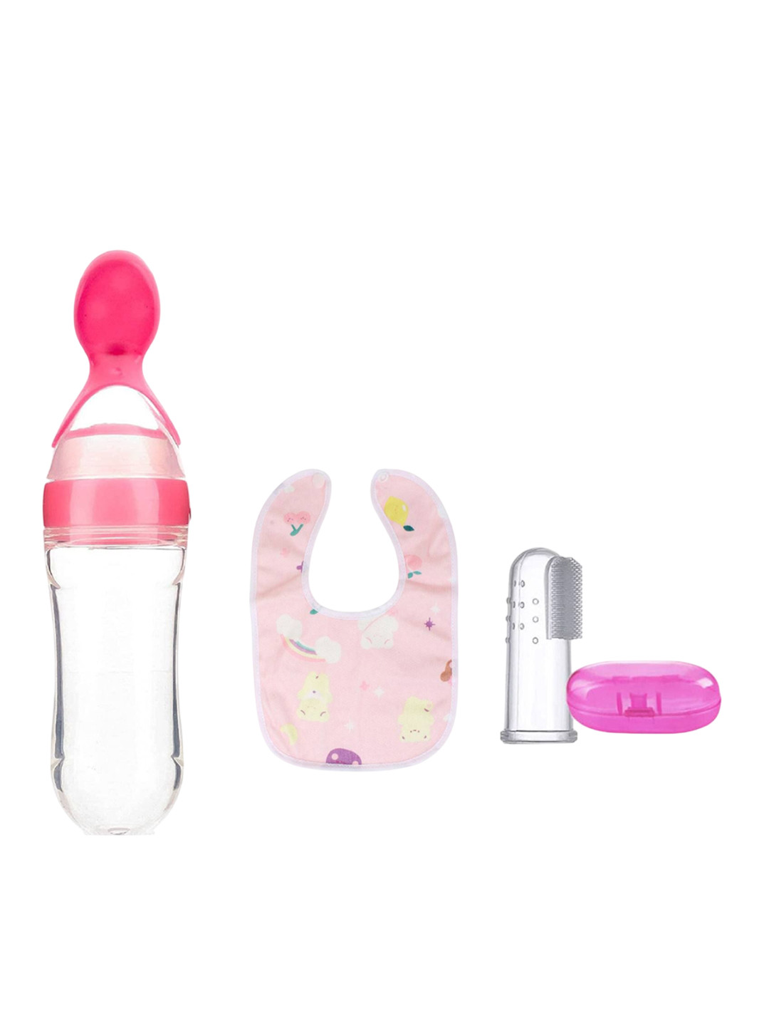 Joy Buzz Set Of 3 Baby Silicone Food Feeder Printed Bib And Finger Toothbrush With Case