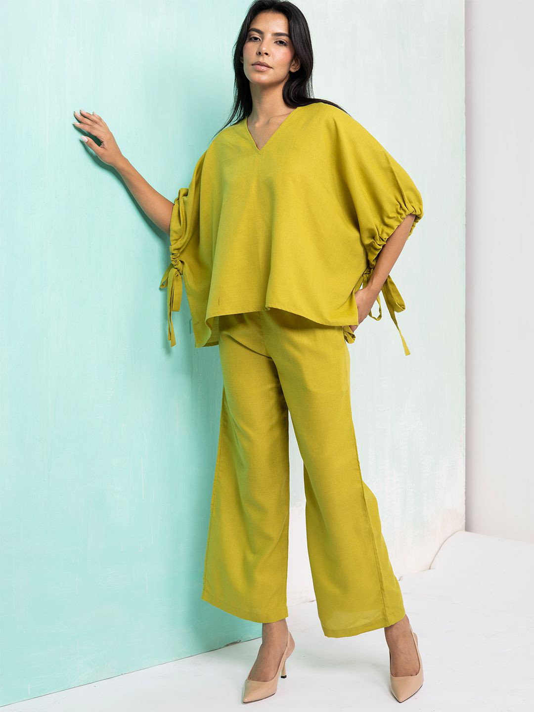 Aoba Women Green Linen Co-ord Set