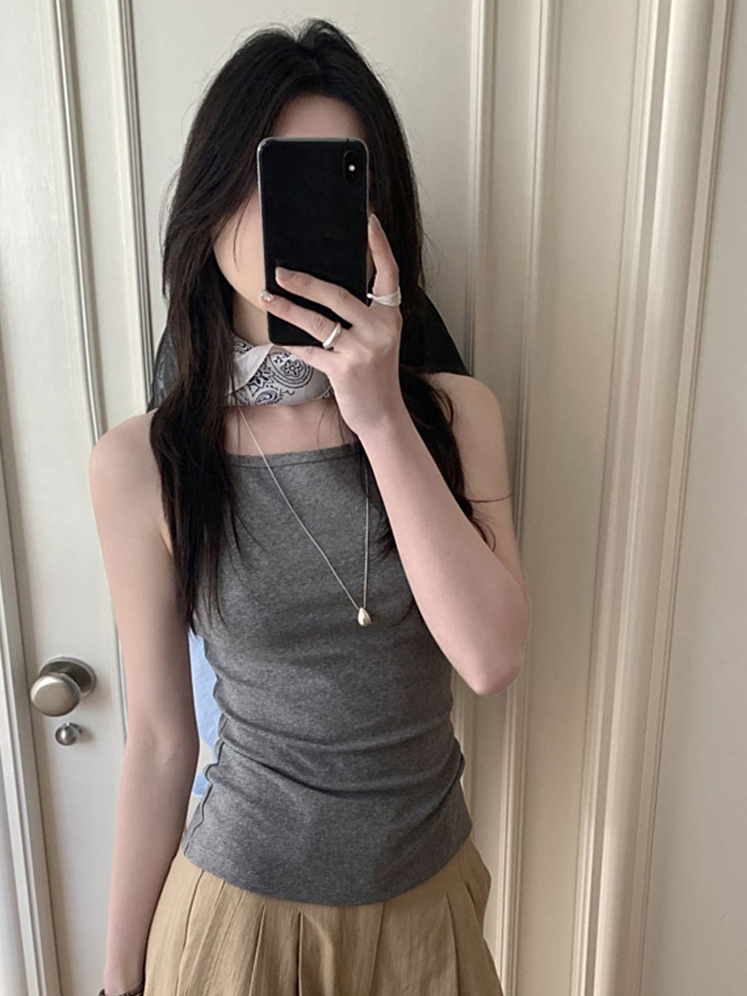 LULU & SKY Women Grey Boat Neck Sleeveless Top