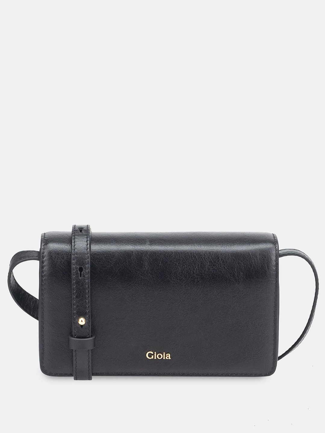 GIOIA Women Black Leather The Noir Edit Mini Flapover Crossbody Bag