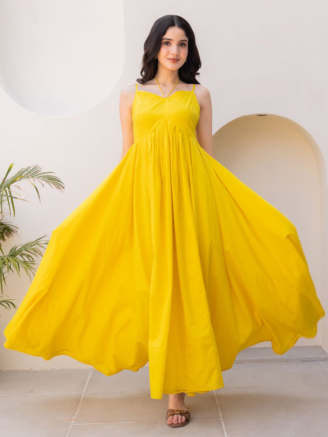 Ambraee Yellow Strappy Maxi Dress