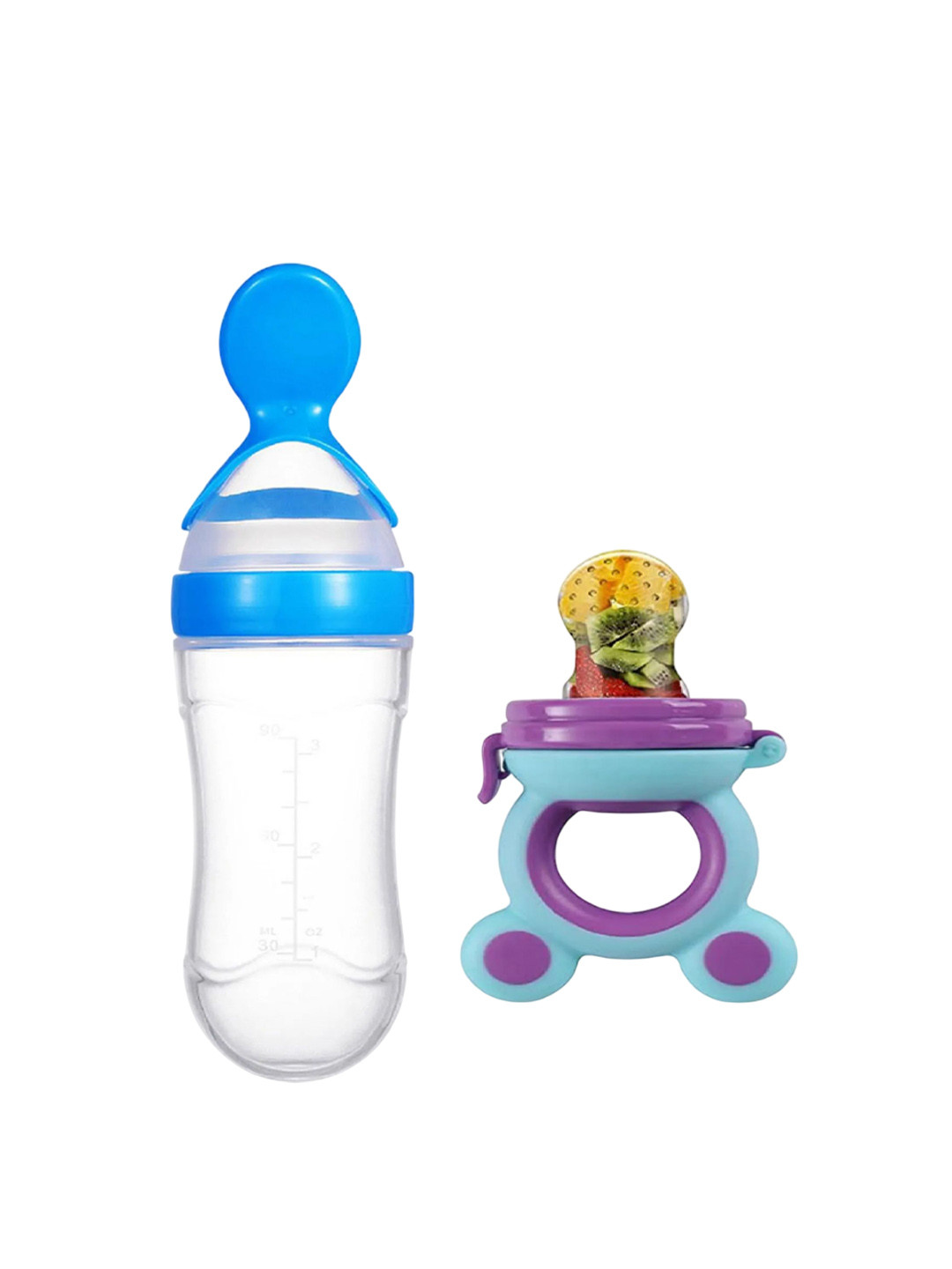 Kritiu Kids Set Of 2 Baby Spoon Feeder & Nibbler - Blue
