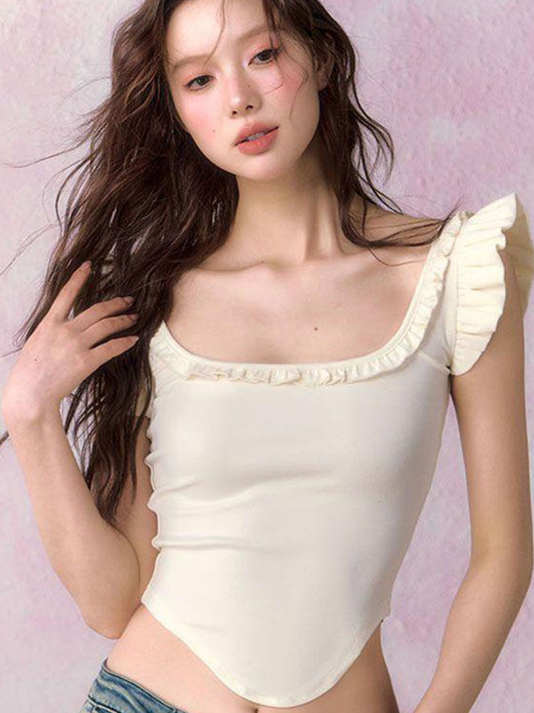 LULU & SKY Women Flutter Sleeve Short Top