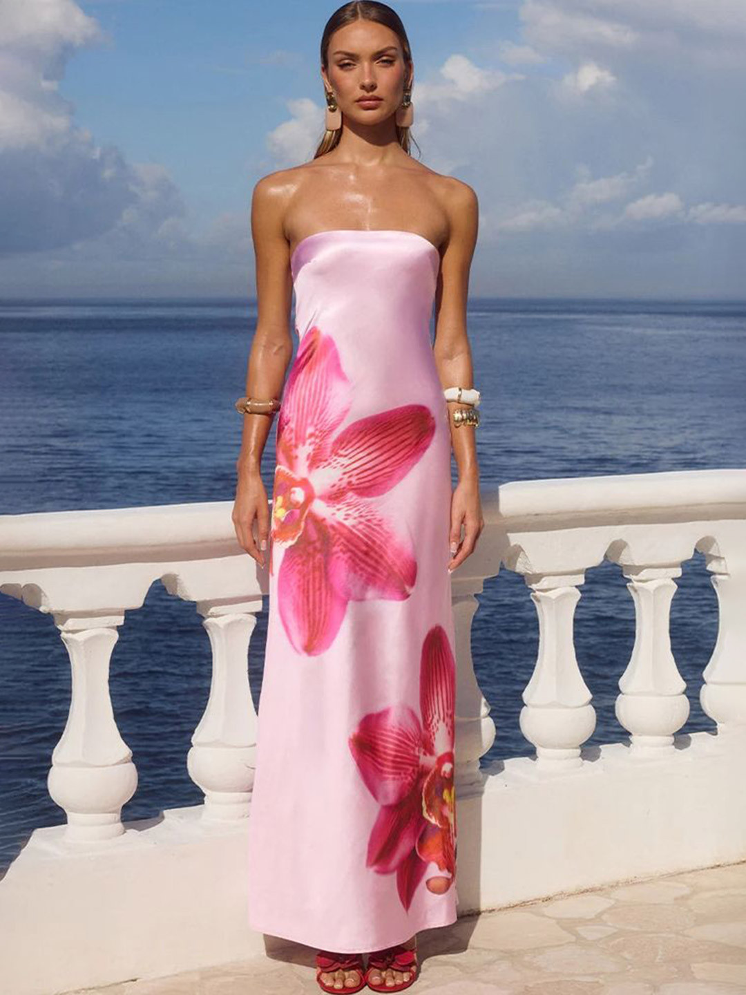 LULU & SKY Strapless Floral Print Bandeau Maxi Dress