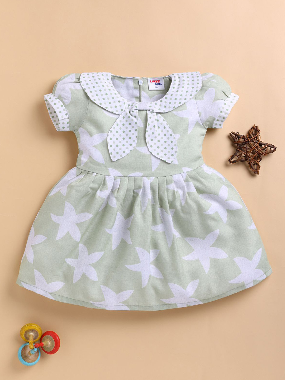 LACKii DOLL Girls Abstract Printed Puff Sleeves Fit & Flare Dress