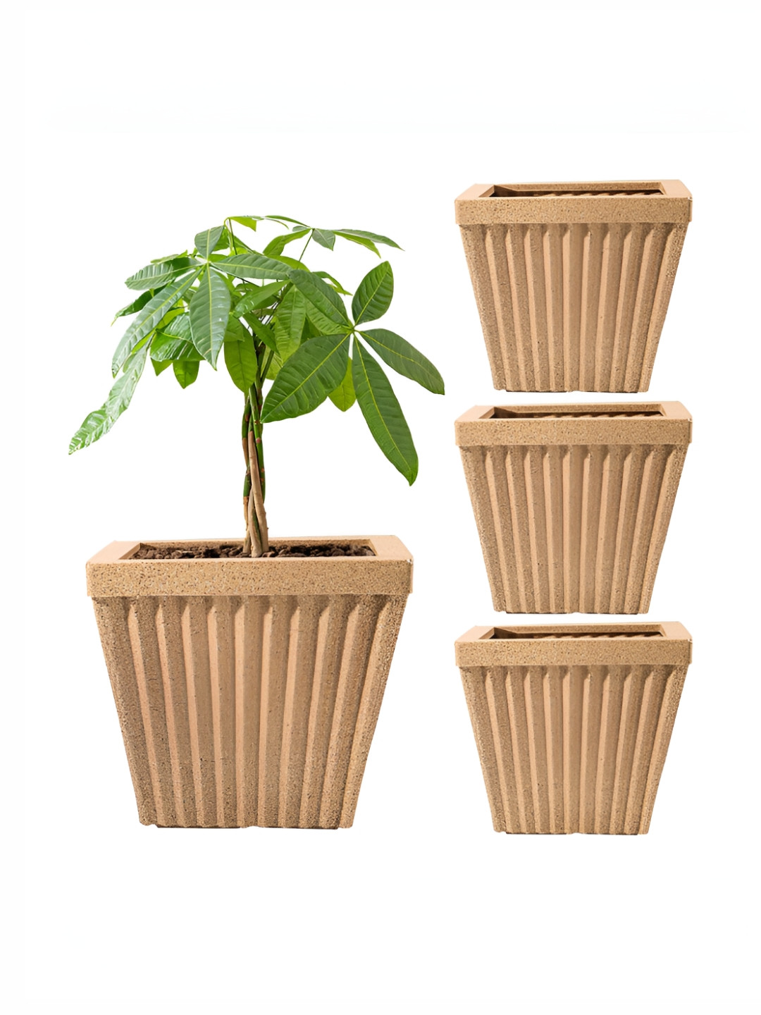 RUBOXA 4Pcs Brown Textured UV ProtectedBig Size Flower Pot