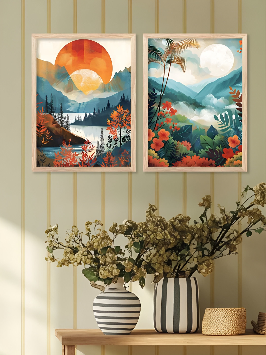 Kotart Unisex White & Blue 2 Piece Wood Wall Paintings  For Living Room Office Bedroom