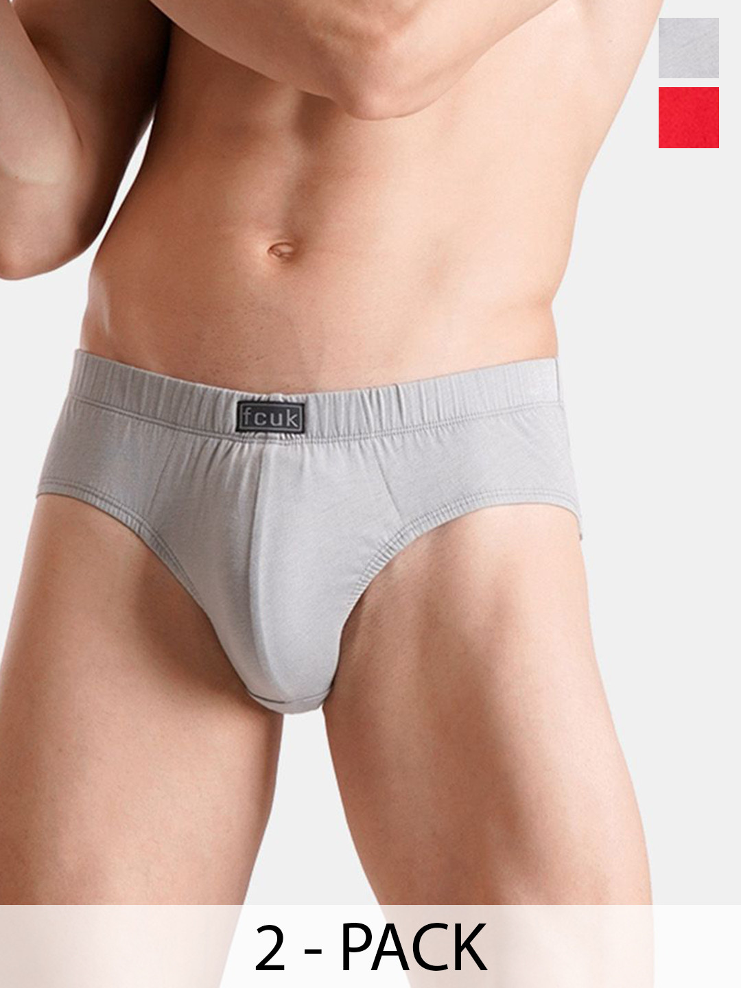 FCUK Pack Of 2 Basic Briefs PRESTONULTIMATE GREY-HAUTE RED-S