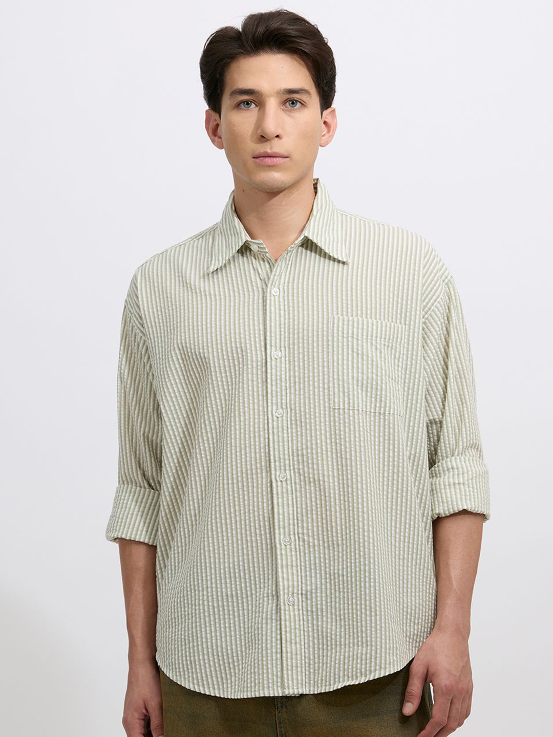 Espanshe Pinstriped Long Sleeves Cotton Shirt