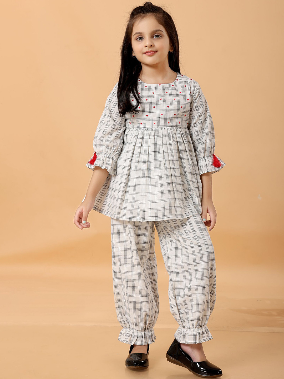 MASTARANG Girls Checked Top with Dhoti Pant