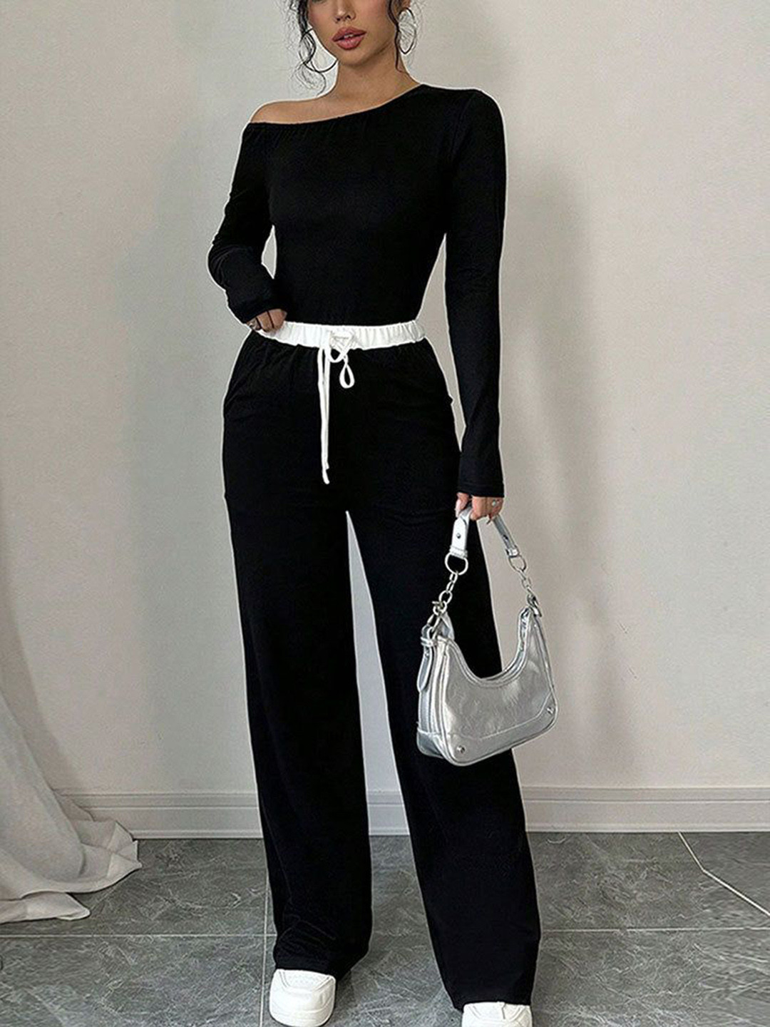 Black One Shoulder Top & Trousers Co-Ord