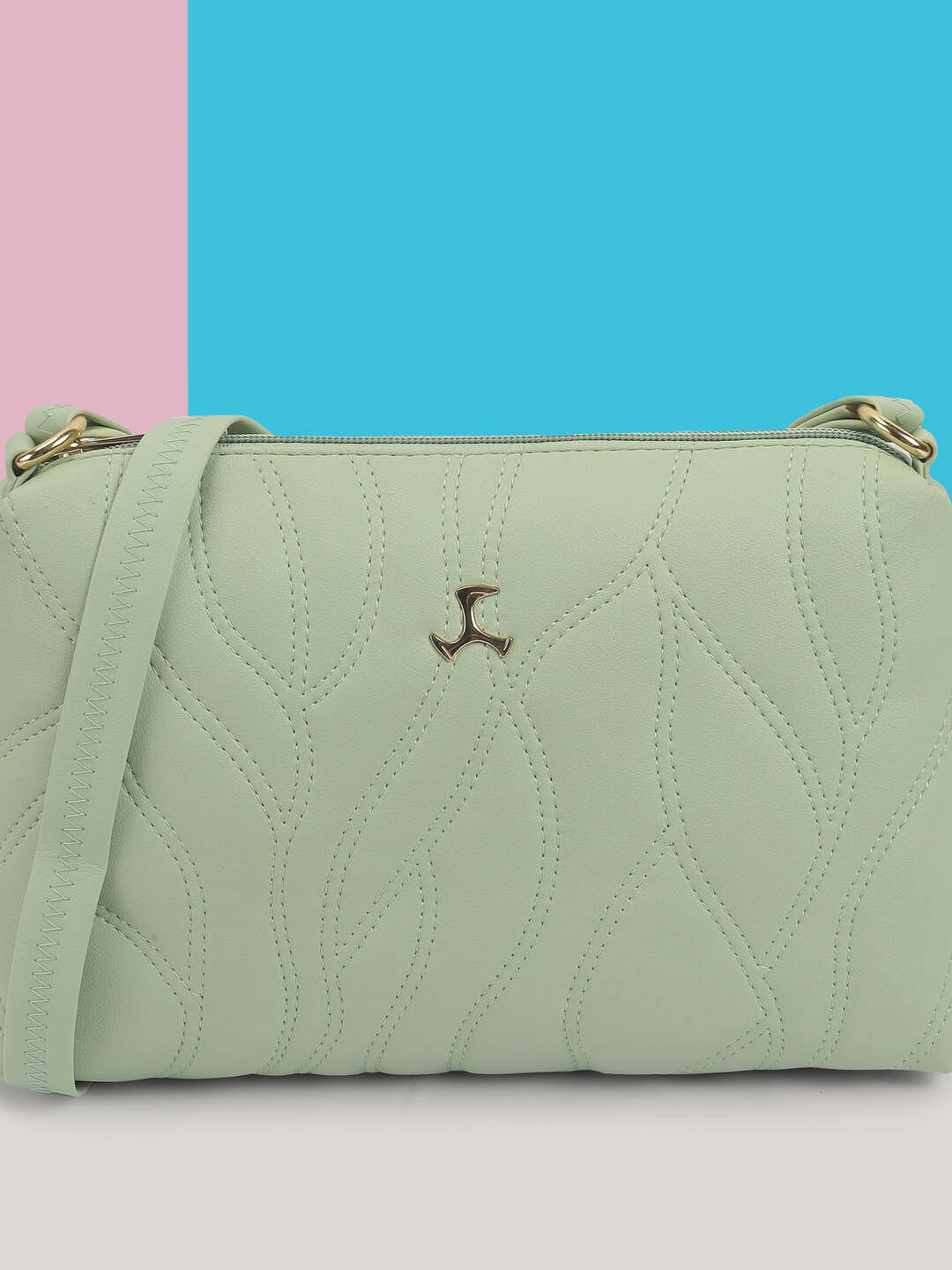 Mochi Textured Buckle Detail Structured Sling Bag
