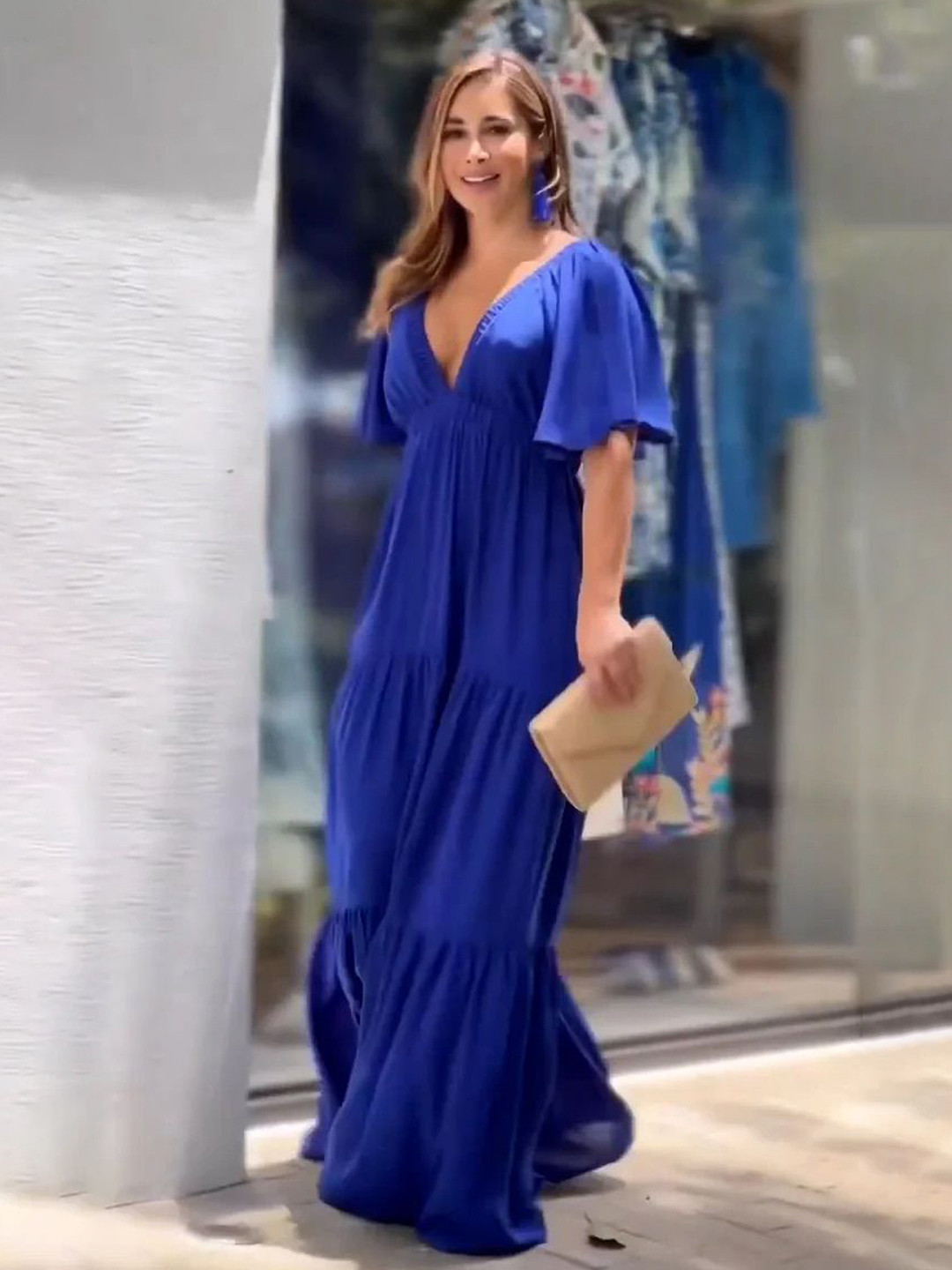 To Queens Flared Sleeve V-Neck Empire Maxi Dress