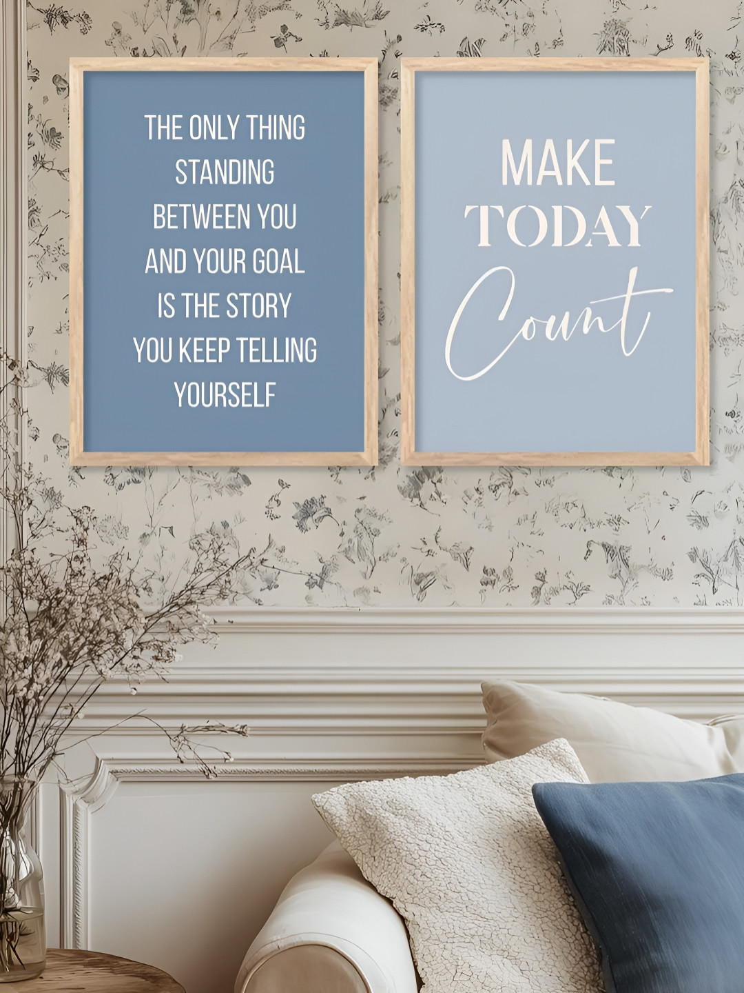 Kotart Blue & White 2 Pieces Motiviational Wooden Painting Wall Art