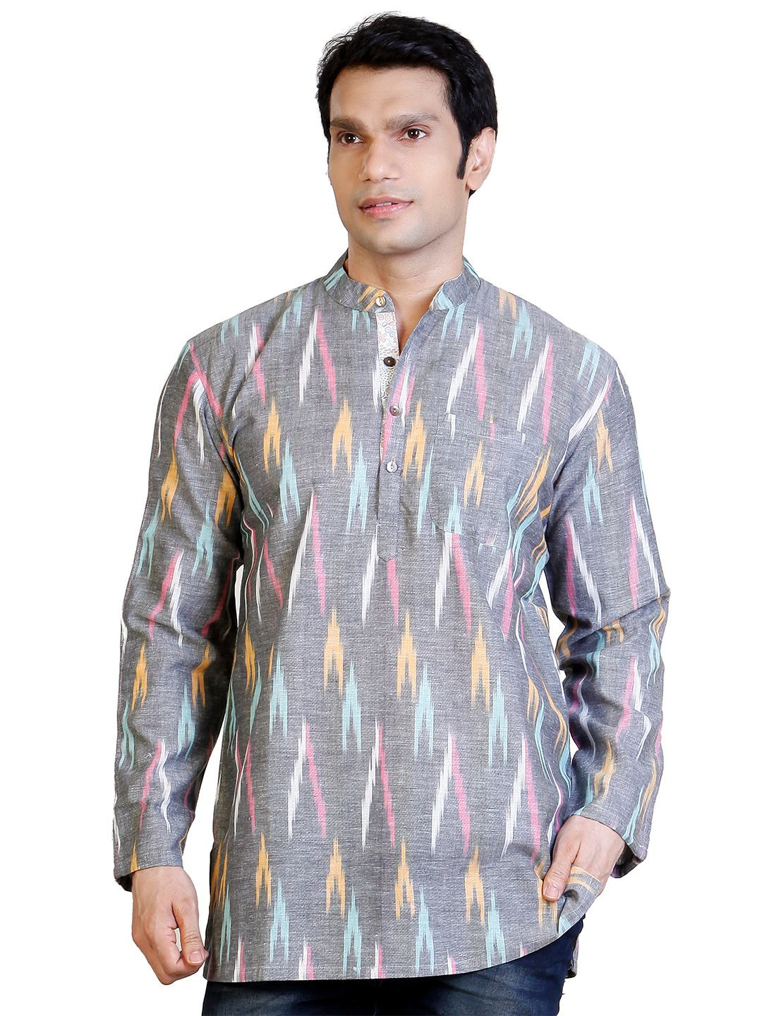 Arch element Abstract Printed Band Collar Cotton Straight Kurta