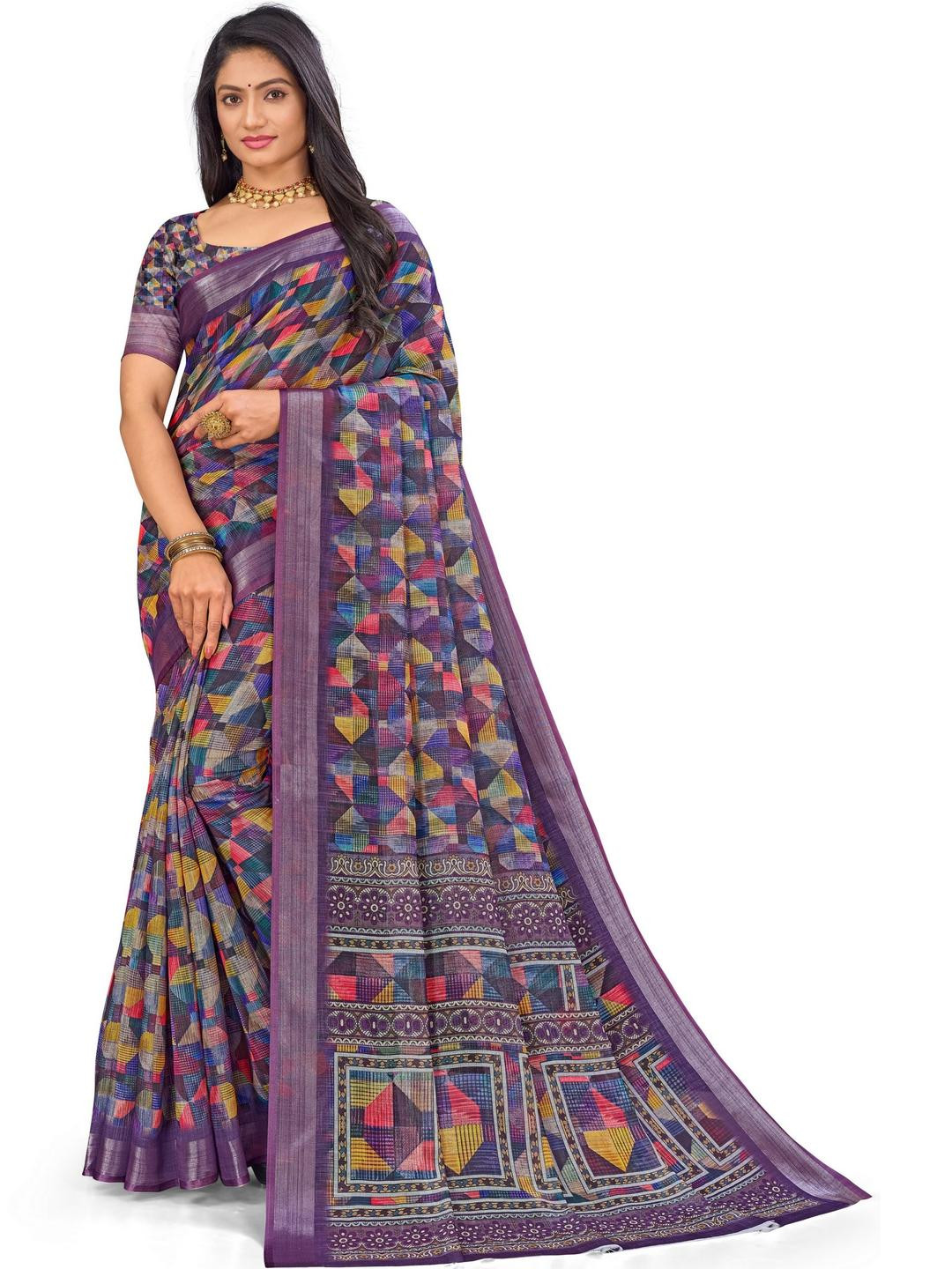 PARVOTSAV Multi Linen Blend Saree