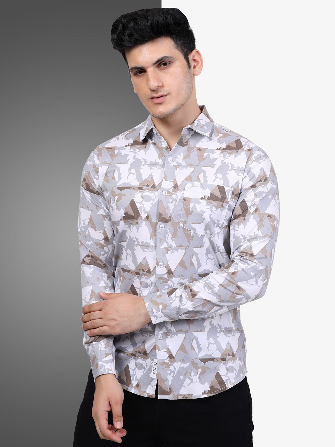 D Finish Smart Abstract Printed Spread Collar Shirt