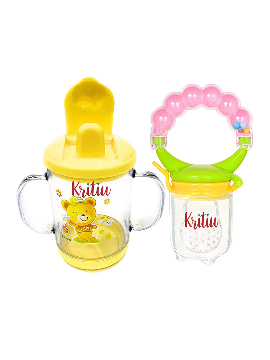 Kritiu Set Of 2 Sippy Spout Cup With Handles - 200 ml With Rattel Nibbler