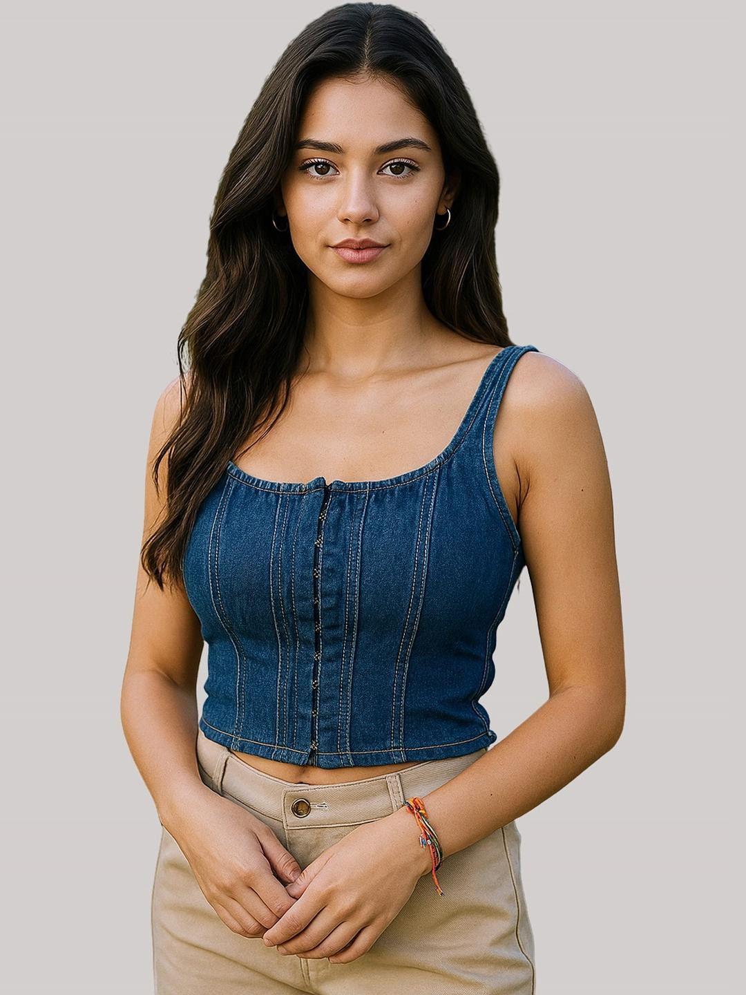 NUEVOSDAMAS Blue Denim Bustier Crop Top