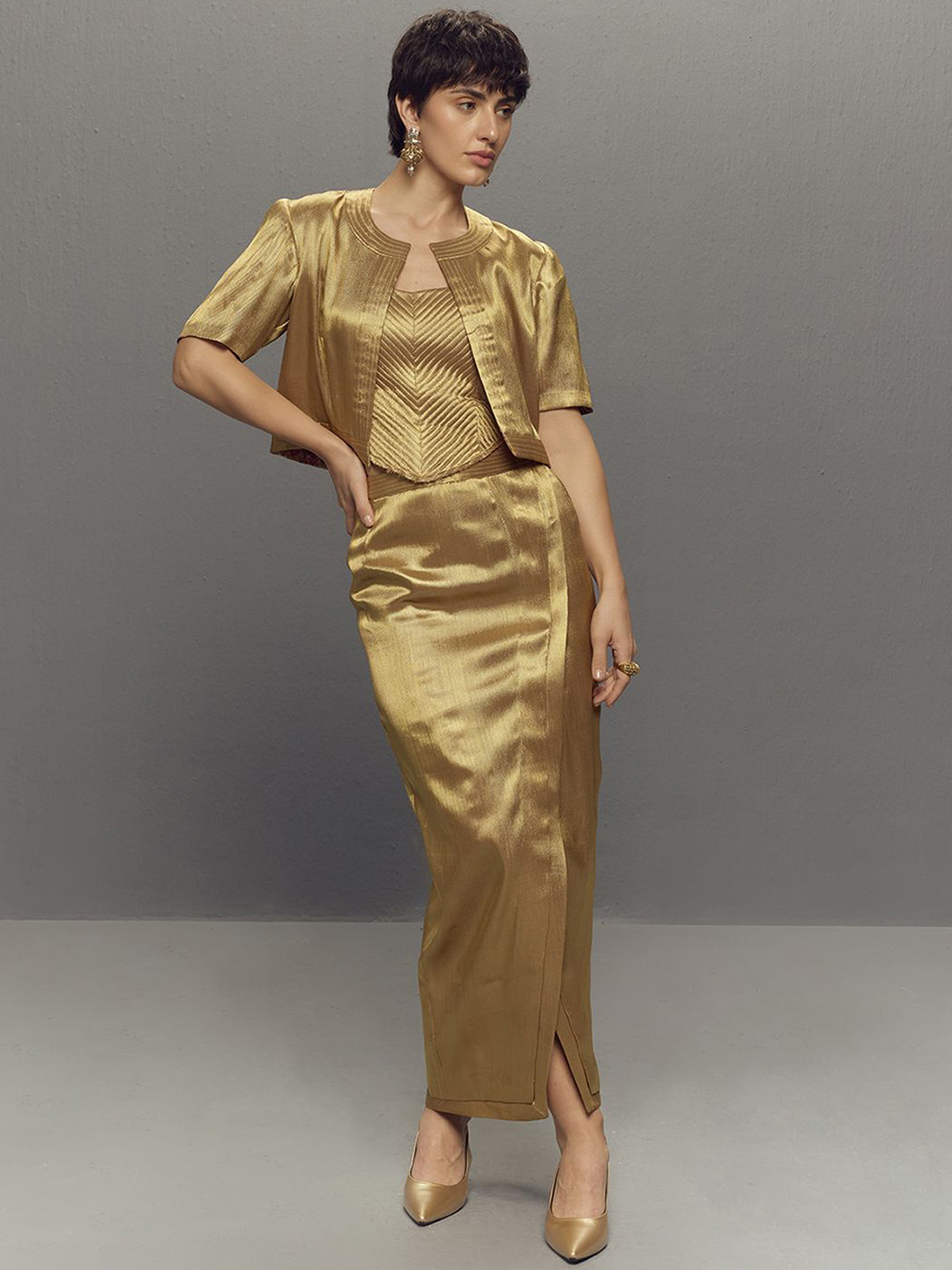 ZAITRA Flared Side Slit Maxi Skirt