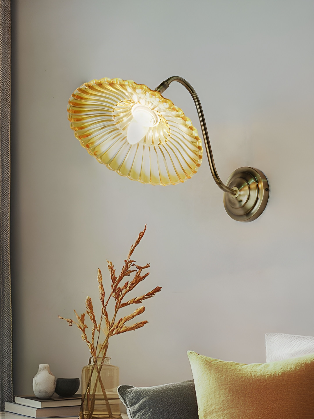Fos Lighting Yellow & Gold-Toned Textured Abstract Shaped Metal Wall Lamp