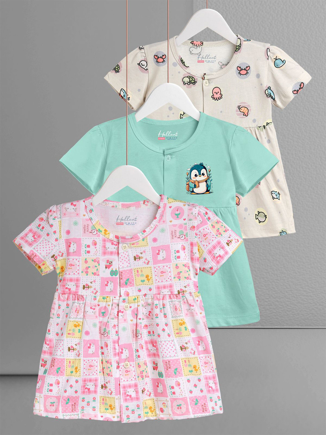 HELLCAT Girls Pack of 3 Graphic Print Fit and Flare Dress