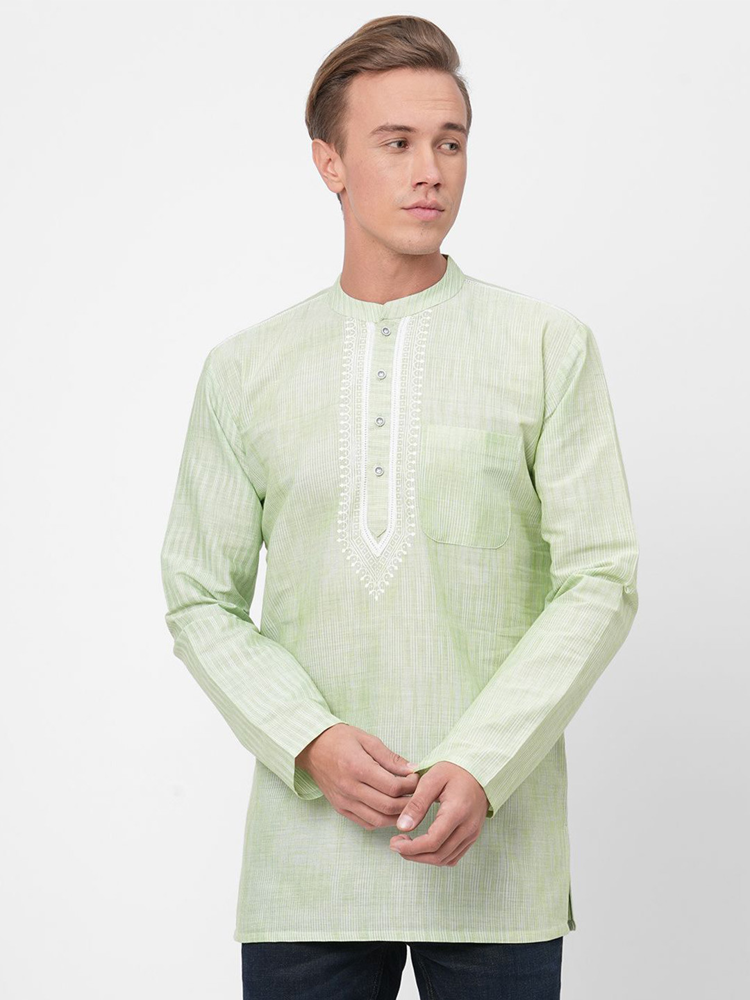 Arch element Men Striped Festive Cotton Straight Kurta