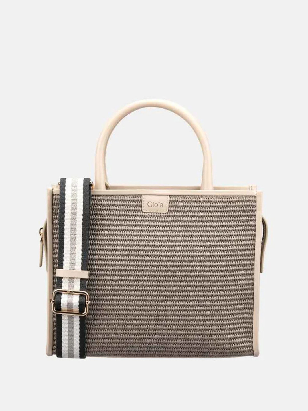 GIOIA Women Grey Leather Raffia Book Tote Bag
