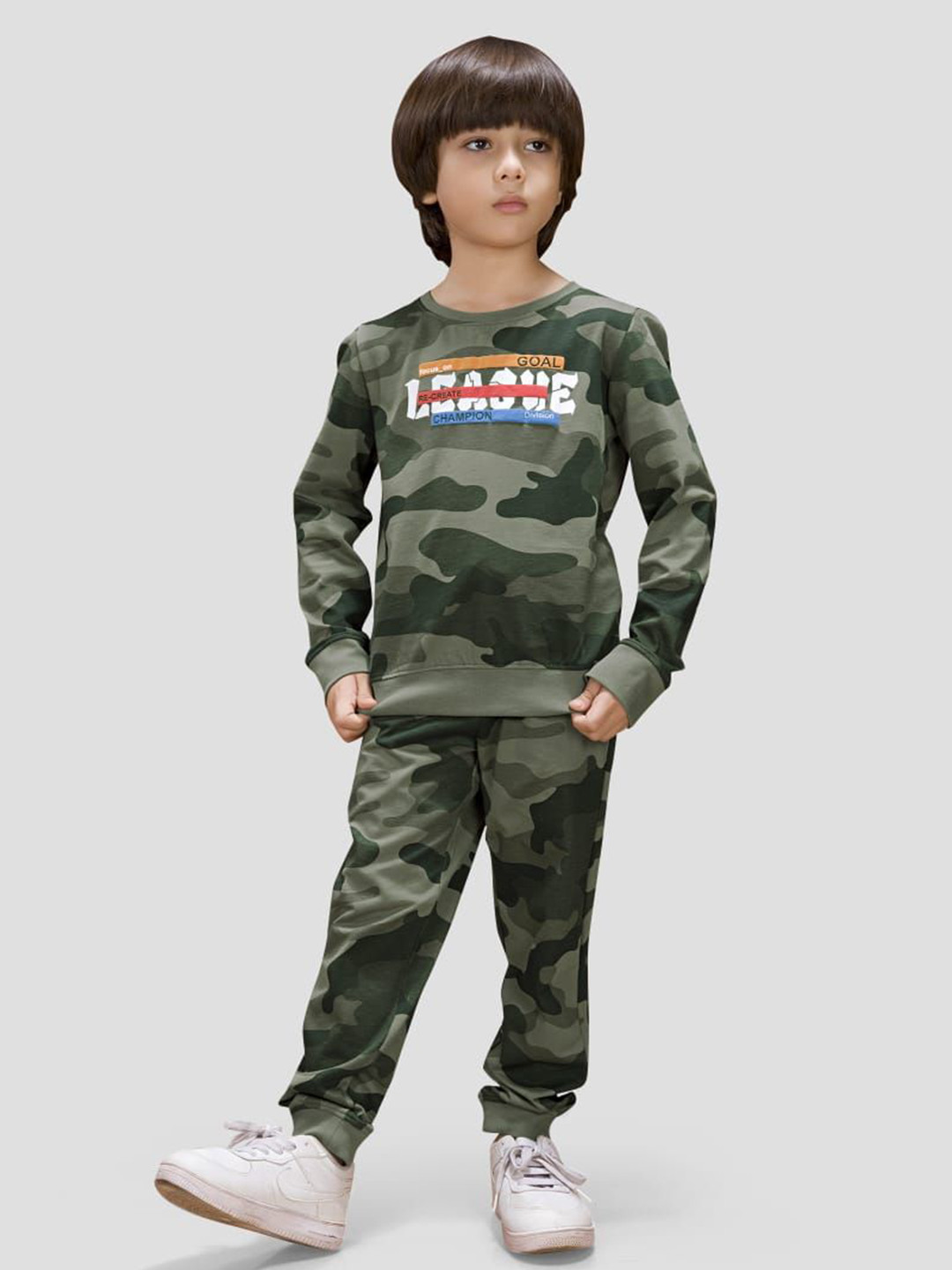 TRESNOVA Boys Camouflage Printed Antimicrobial Pure Cotton T-shirt And Joggers Clothing Set