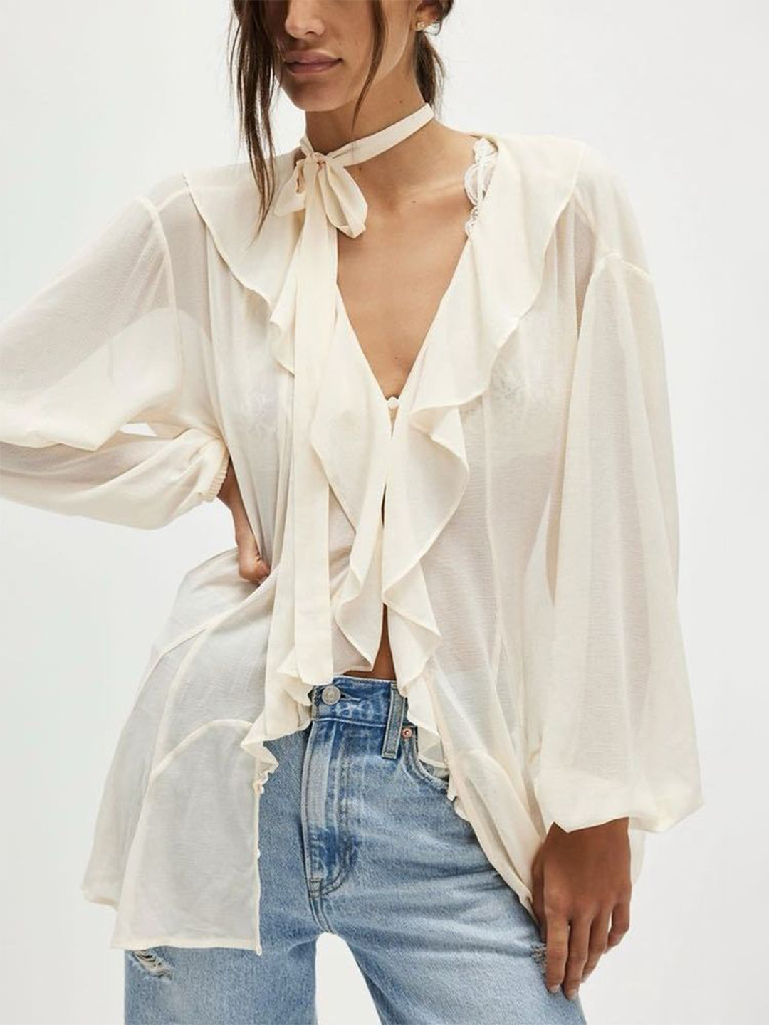 LULU & SKY Women Ruffles Shirt Style Top with Scarf