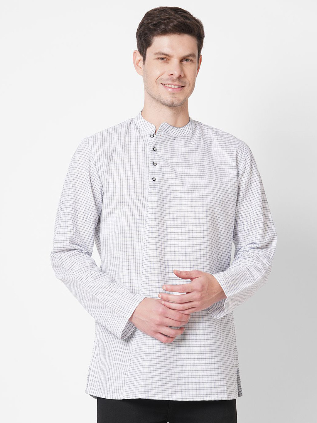 Arch element Checked Mandarin Collar Straight Kurta