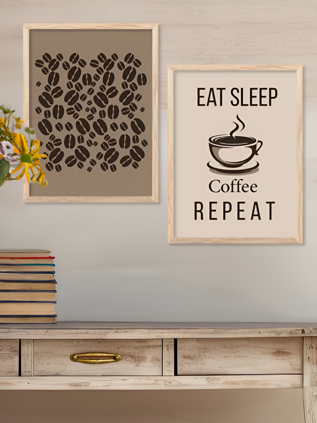 Kotart Brown & Black 2 Pieces Wooden Restaurant Painting Wall Arts