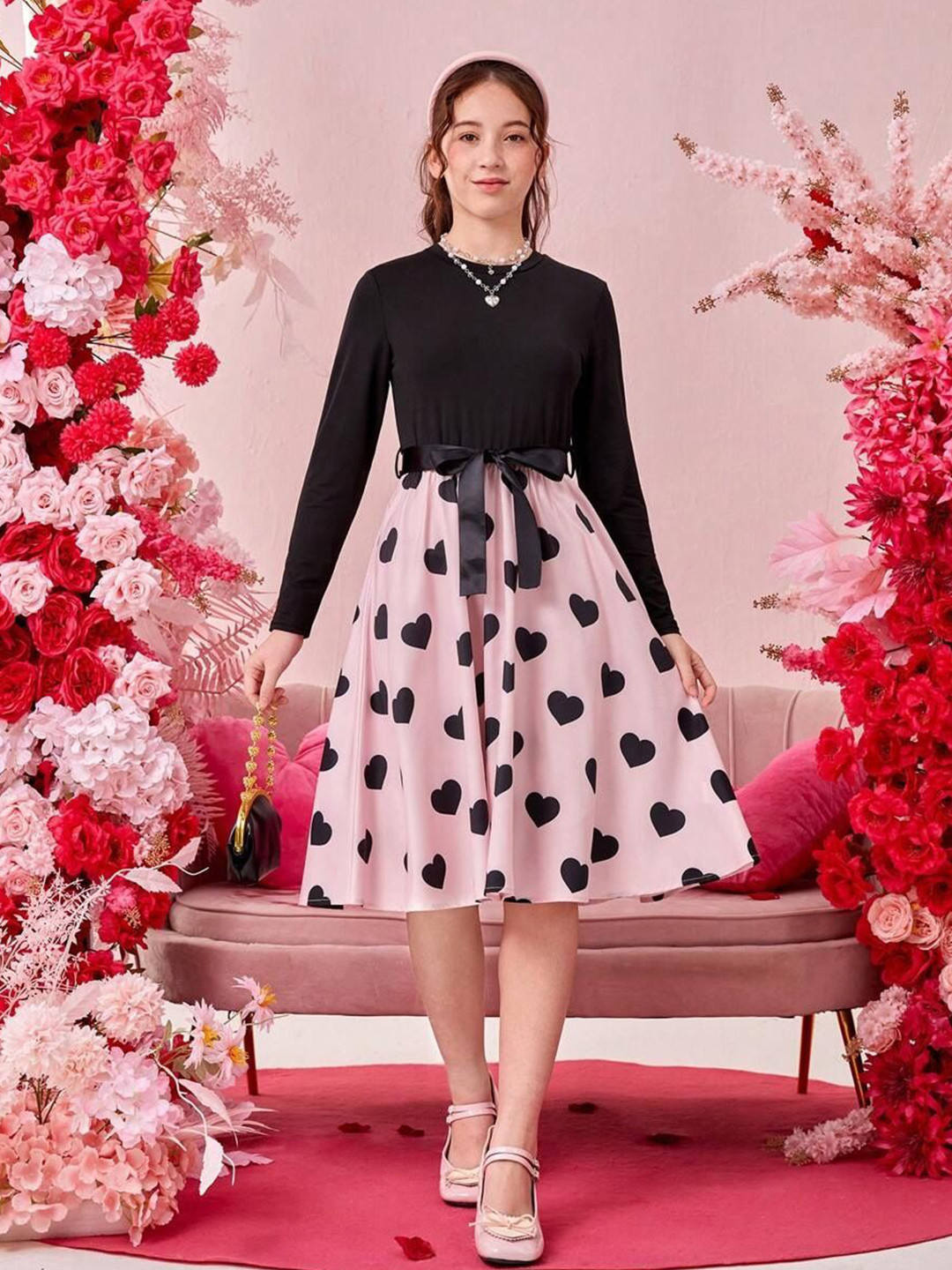 White World Women Conversational Printed Fit & Flare Dress with Belt